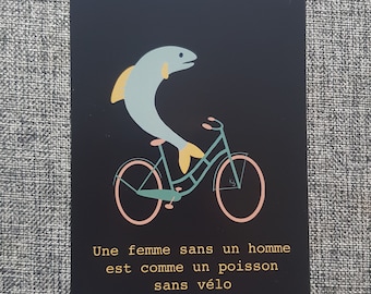Carte postale féminine - "Eine Frau ohne Mann ist wie ein Fisch ohne Fahrrad" - Noir