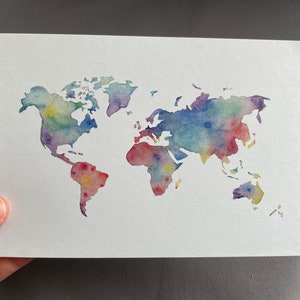 Postkarte - Kunstdruck - Aquarell Weltkarte
