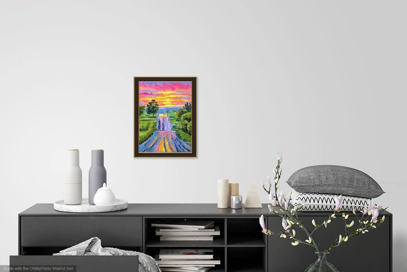 Road Painting Original Art Sunset Landscape Oil Artwork Road Wall Art Impasto Fine Art 9.4 7 by Elena Menshikova