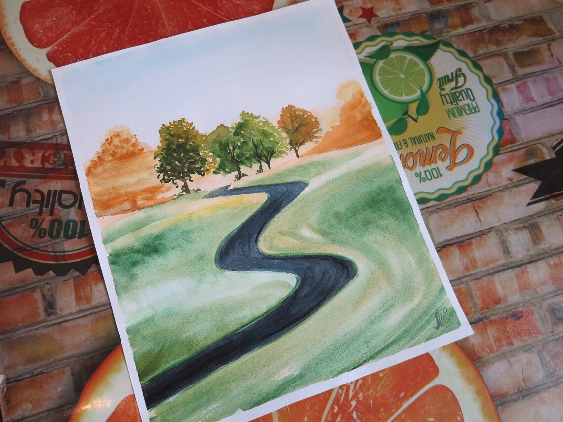 Road Painting Original Art Road Watercolor Road Artwork Road Etsy