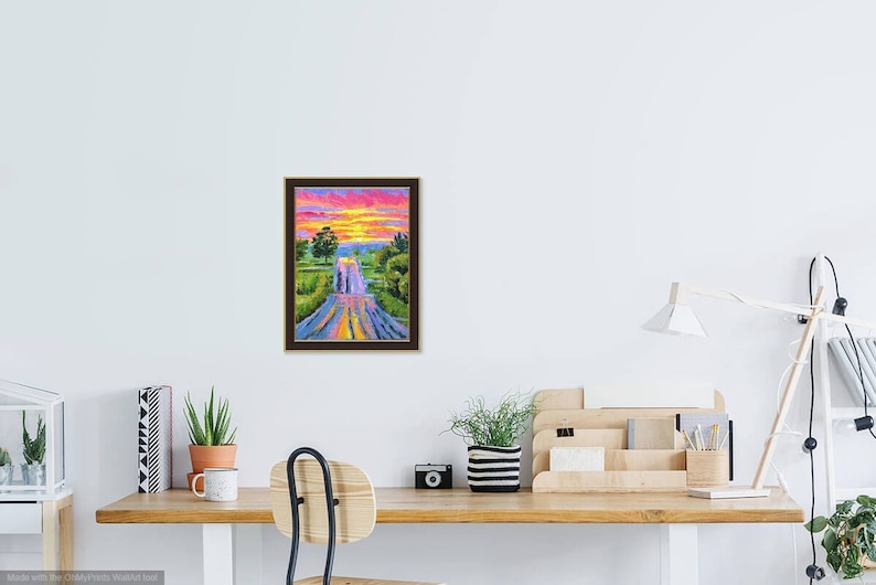Road Painting Original Art Sunset Landscape Oil Artwork Road Wall Art Impasto Fine Art 9.4 7 by Elena Menshikova