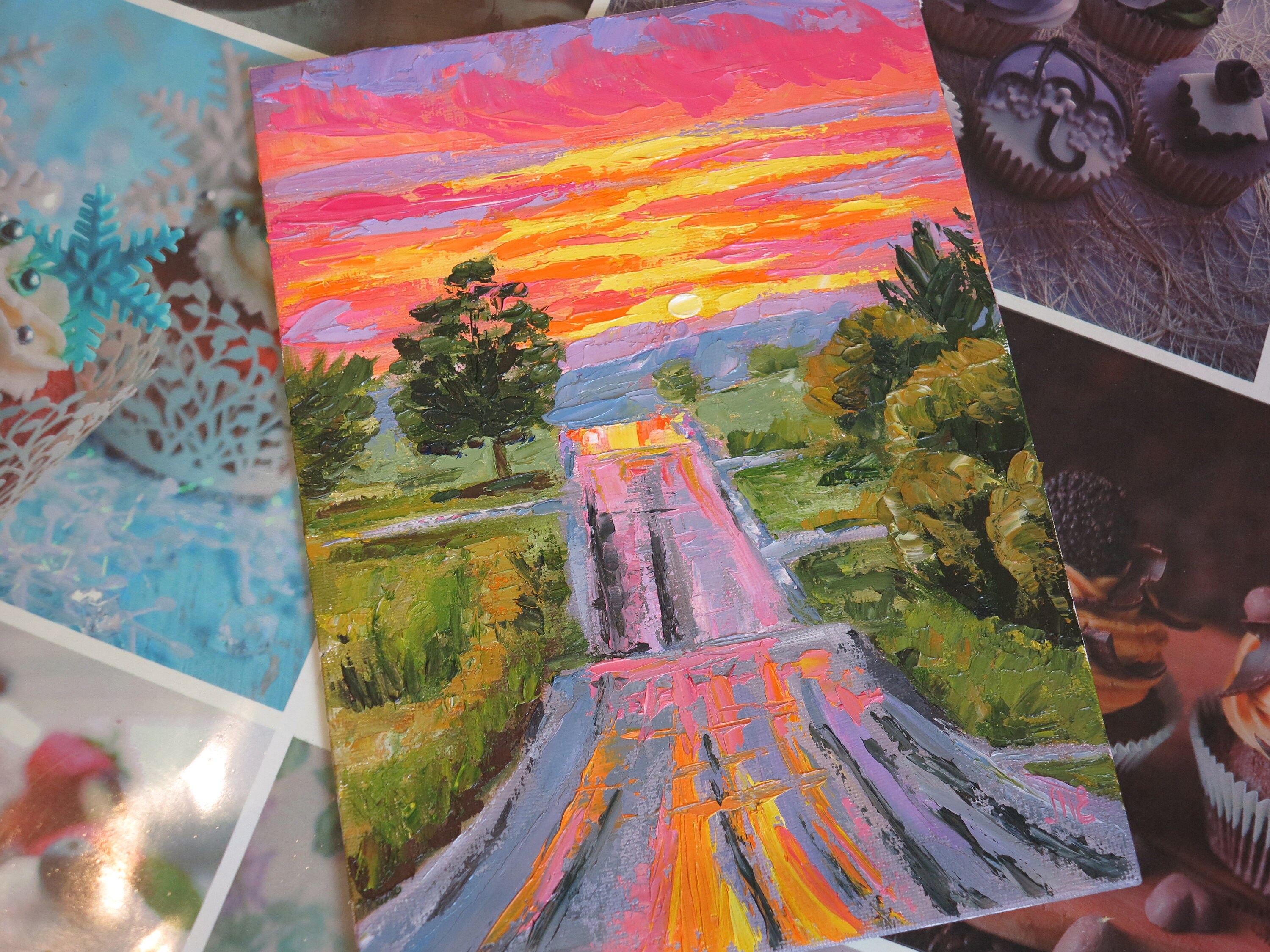 Road Painting Original Art Sunset Landscape Oil Artwork Road | Etsy