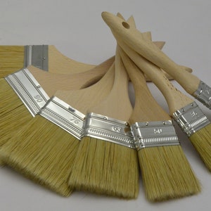 All Sizes Flat Paint Brushes - Set of seven. Professional Decorating Flat Brushes, Pure Natural Bristle Mix. Painting, decorating.