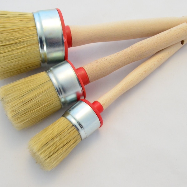 55 40 30 - Paint Brush Set of Three. Shabby Chic Chalk Paint. Pure Bristle Mix Round Paint Brushes. Furniture Renovation. Waxing.