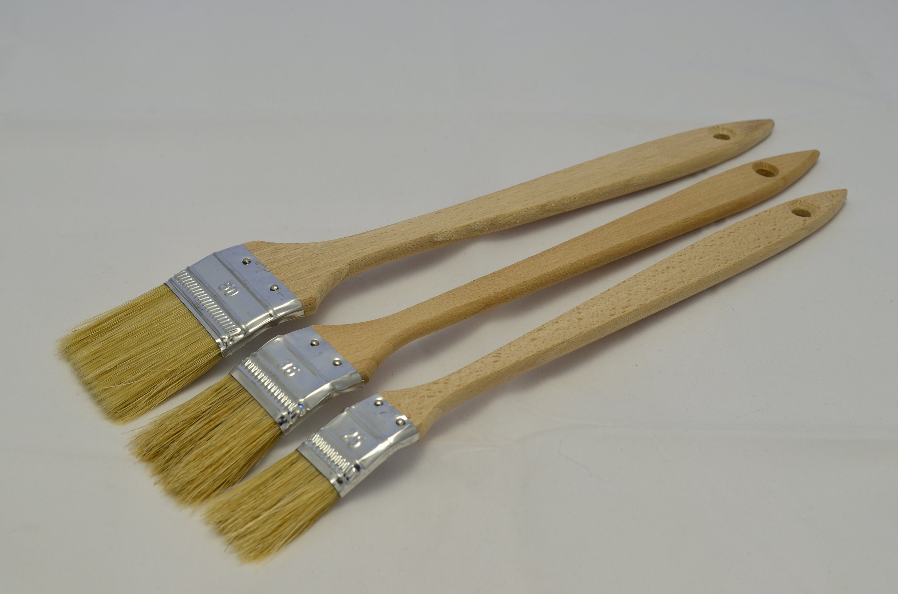 3 Piece Assorted Wooden Radiator Paint Brush Set. Extra Long With Angled  Heads. Pure Bristle Mix. Good for Painting in Hard to Reach Areas. 