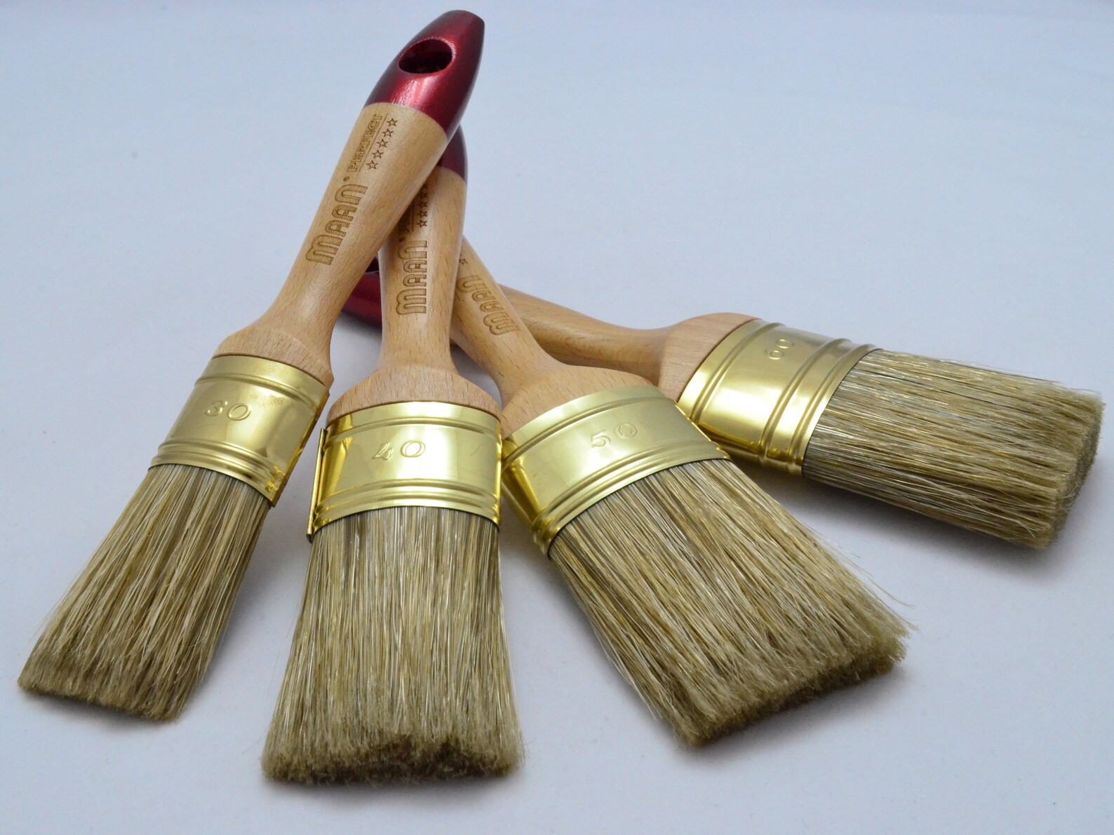 60, 50, 40 & 30 Oval Perfect Wood Lux Paint Brush Set of 4. Orel and Natural Bristle Mix. Water