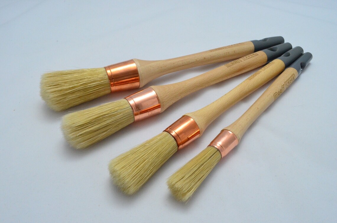 Set of 4 Specialist Long Round Sash Paint Brushes TAPER. Natural Pure