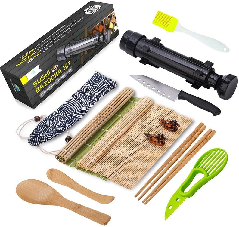 RRMMAN 10 Pieces Sushi Making Kit for Beginners, Plastic Sushi Maker Tool  with Multiple Shapes Rice Mold and Rice Spatula,Easy Using Sushi Kit for