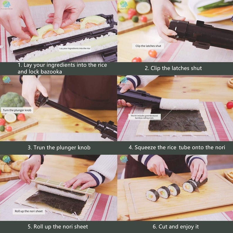 Sushi Making Kit - Bamboo Sushi Mat, All In One Sushi Bazooka Maker with  Bamboo Mats, Paddle, Spreader, Sushi Knife, Chopsticks Holder, Cotton Bag
