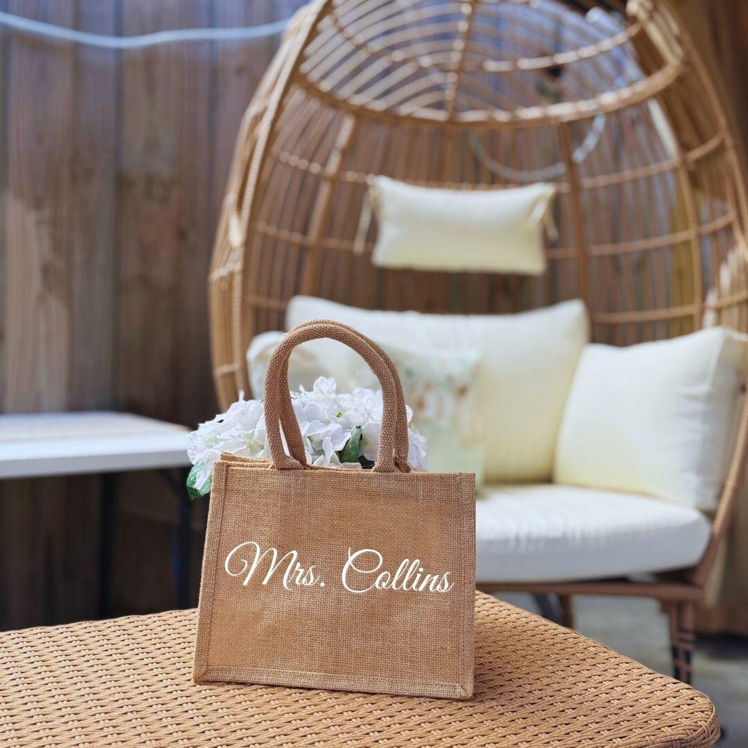 Personalized Jute Mini Tote – Custom Bachelorette Gift, Wedding Favor ...