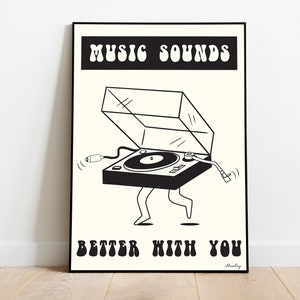 Music Sounds Better With You' Record Player, Lyrics Song Poster, 90s, House Dance Pop Music Print, Retro, Vintage,Music Gift,Living Room Art