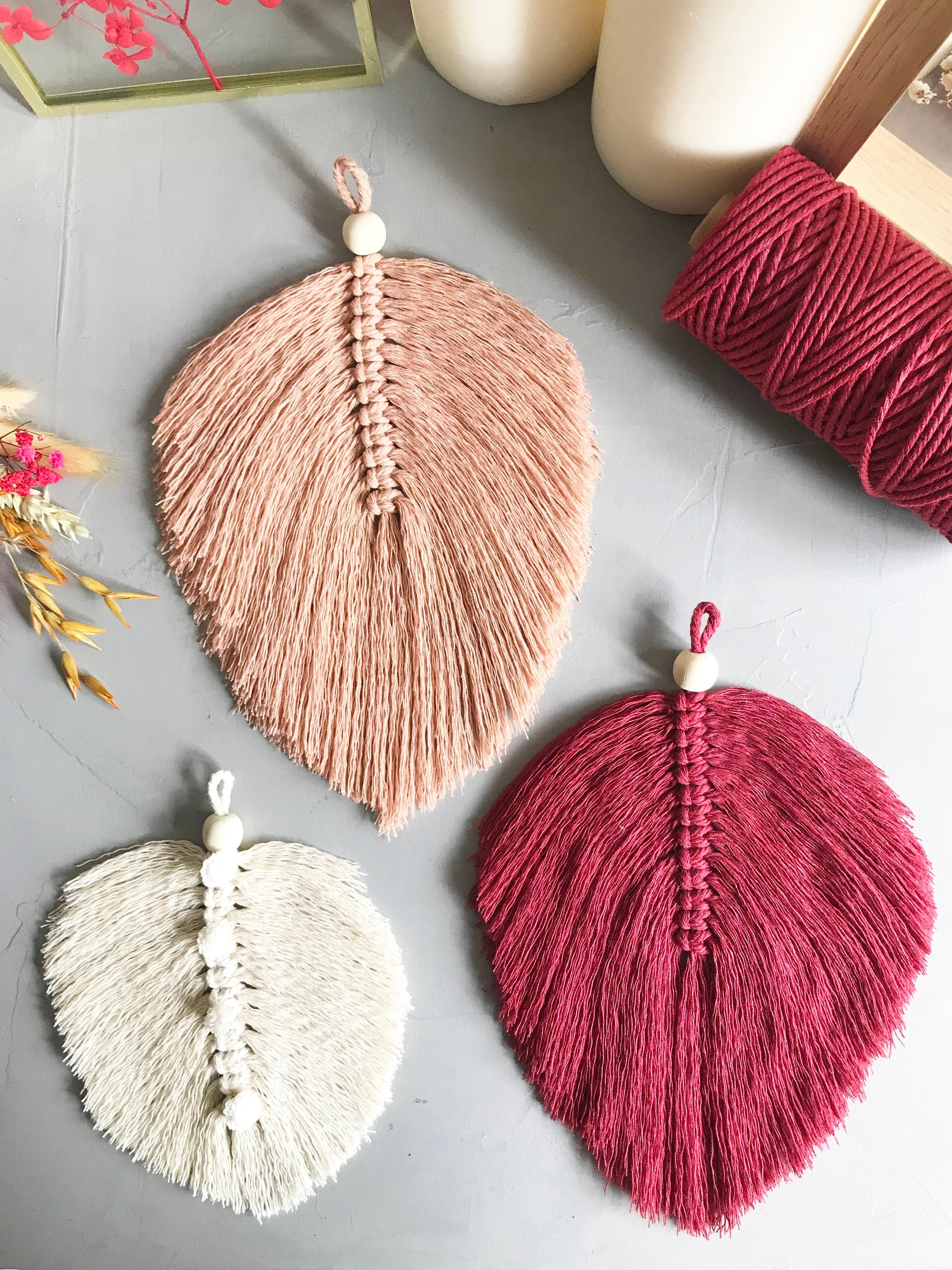 Feuille Macramé et Fleurs Séchées