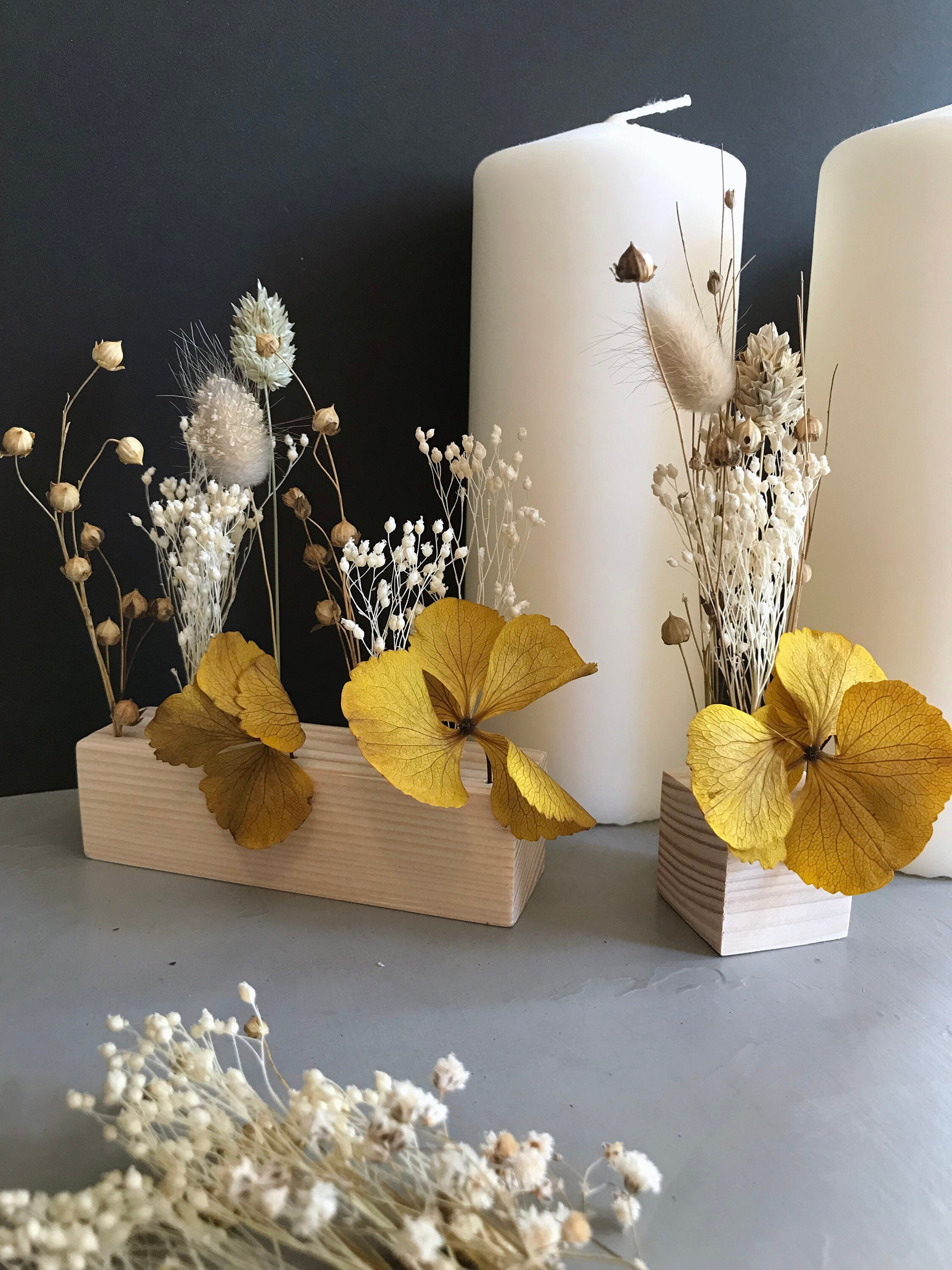 Support Bois et Fleurs Séchées/Hauteur 16cm Largeur 10cm 4cm