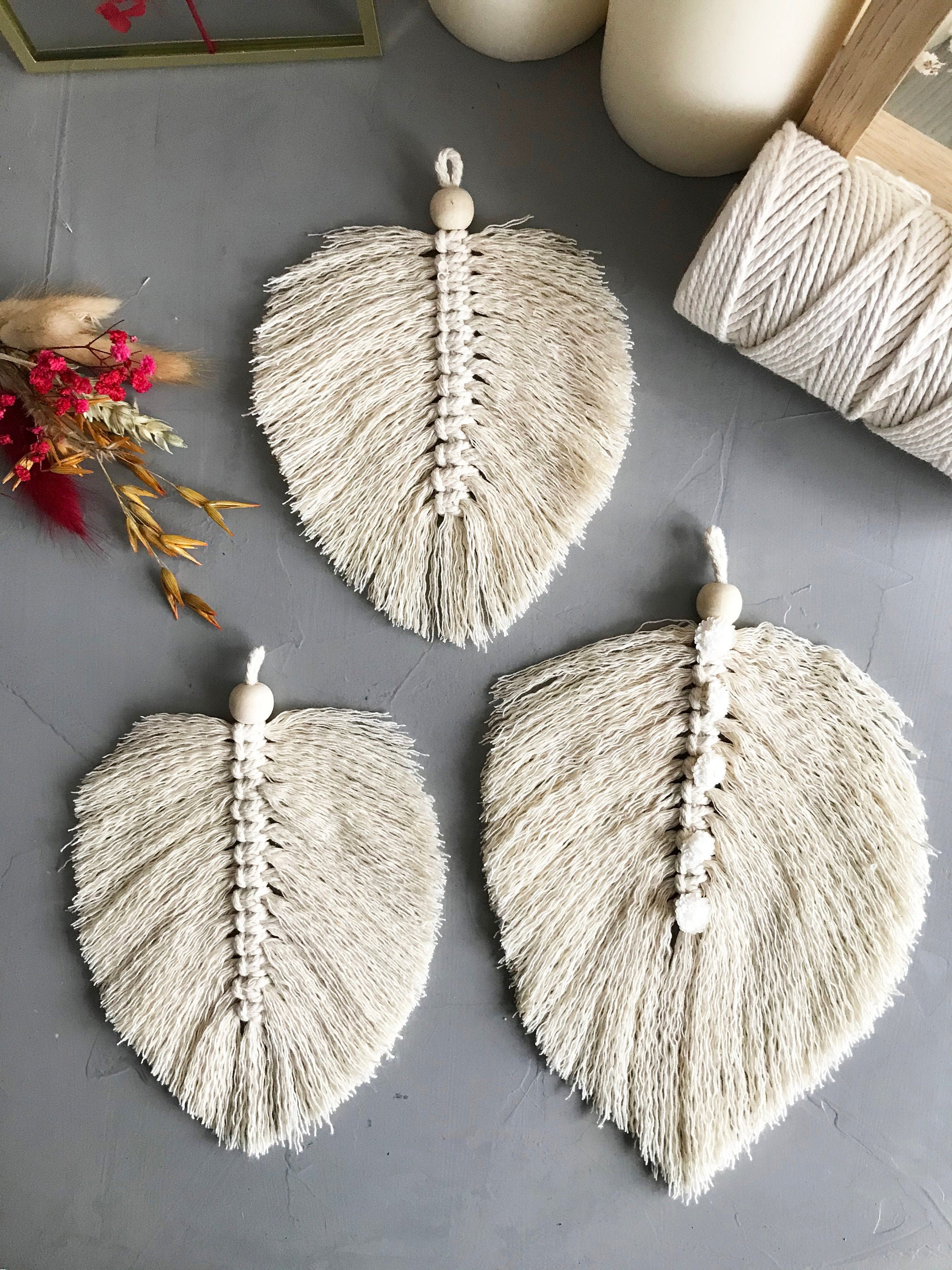 Feuille Macramé et Fleurs Séchées