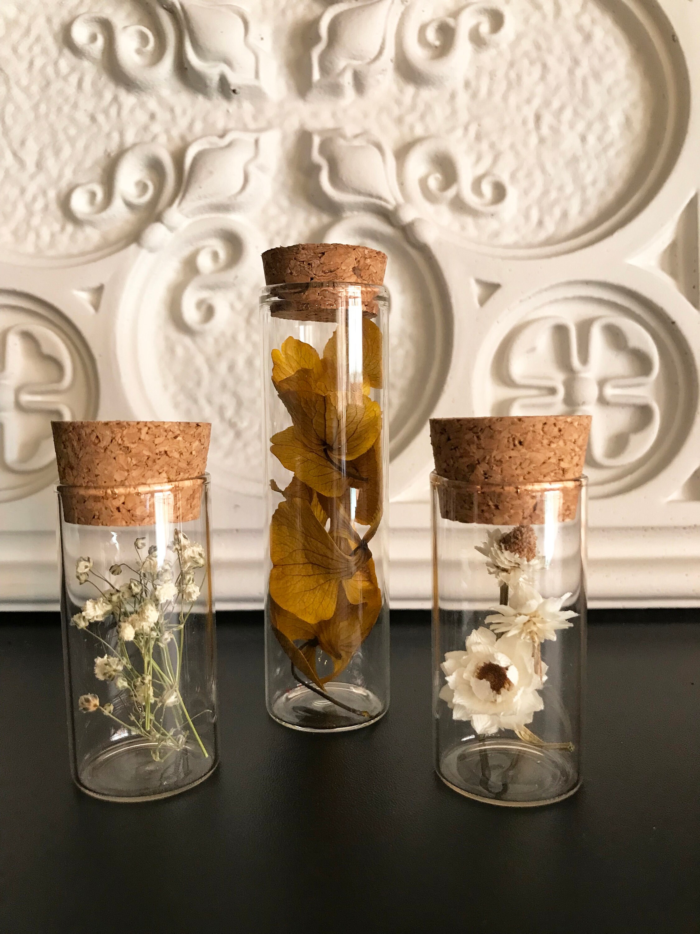 Fiole et Fleurs Séchées Lot de 3