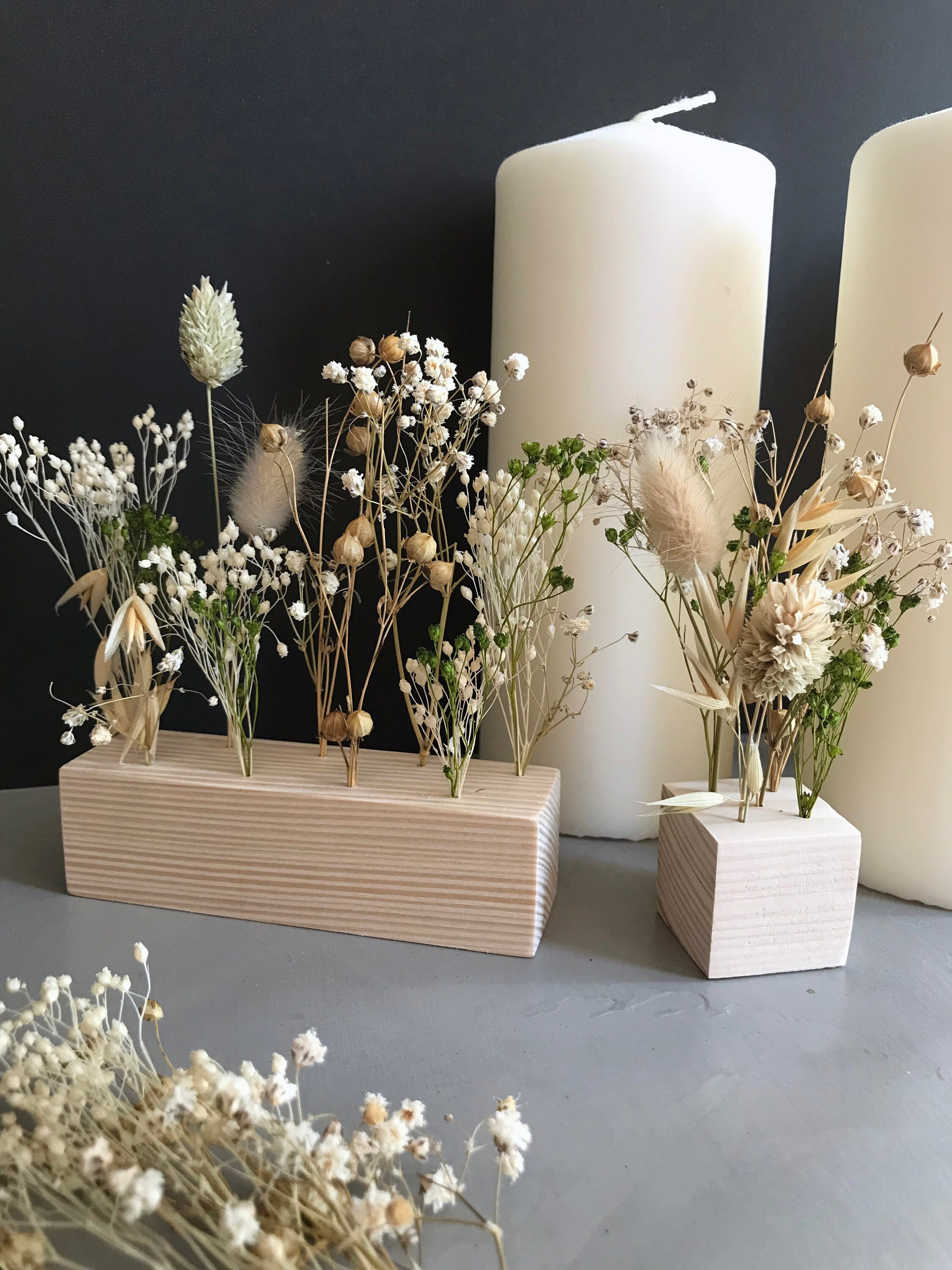 Support Bois et Fleurs Séchées/Hauteur 16cm Largeur 10cm 4cm