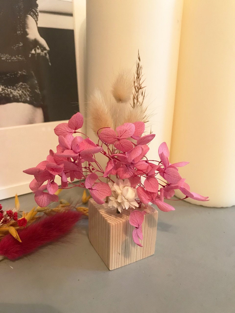 Support Bois et Fleurs Séchées/Hauteur 15cm Largeur 8cm