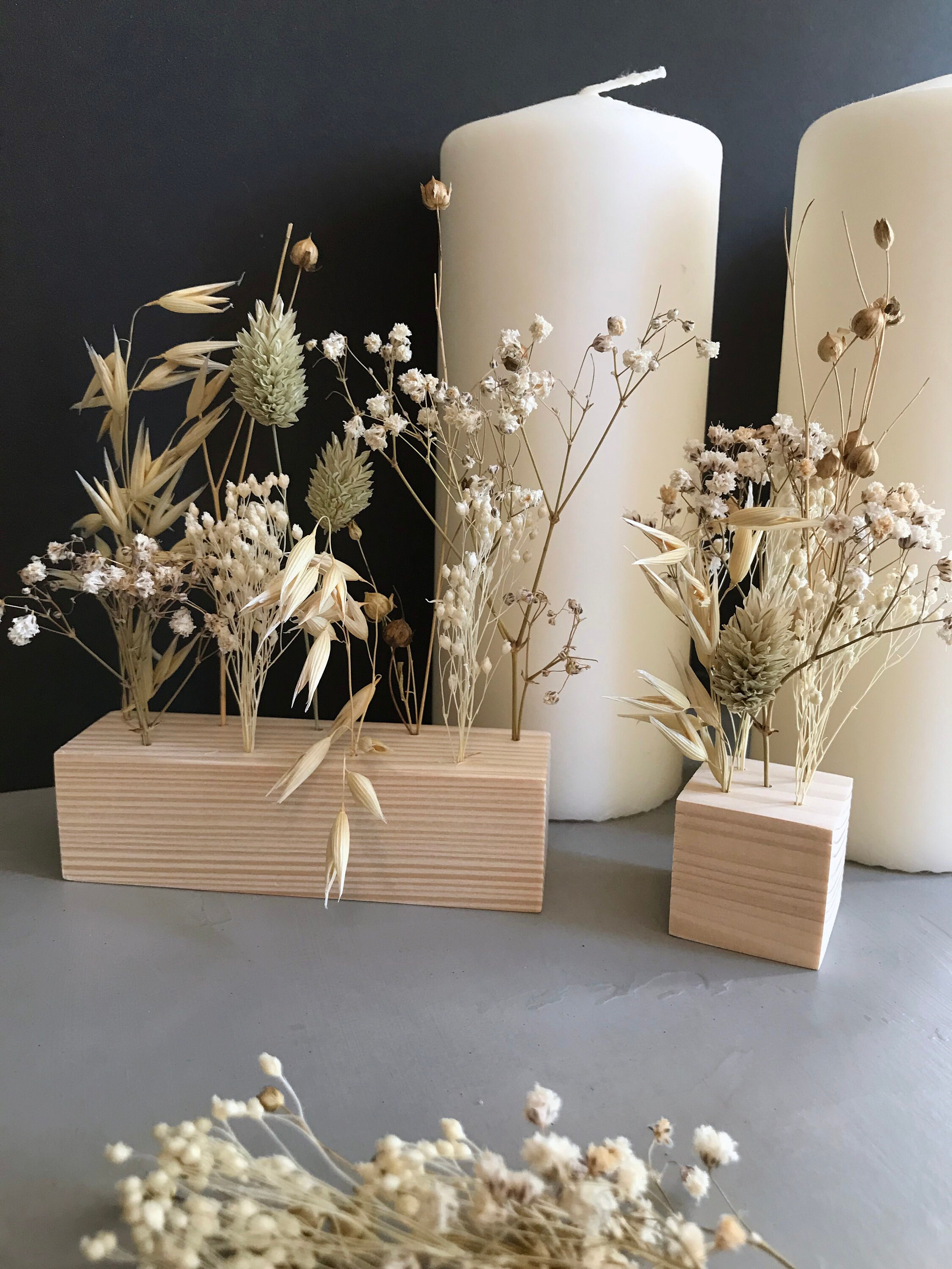 Support Bois et Fleurs Séchées/Hauteur 16cm Largeur 10cm 4cm