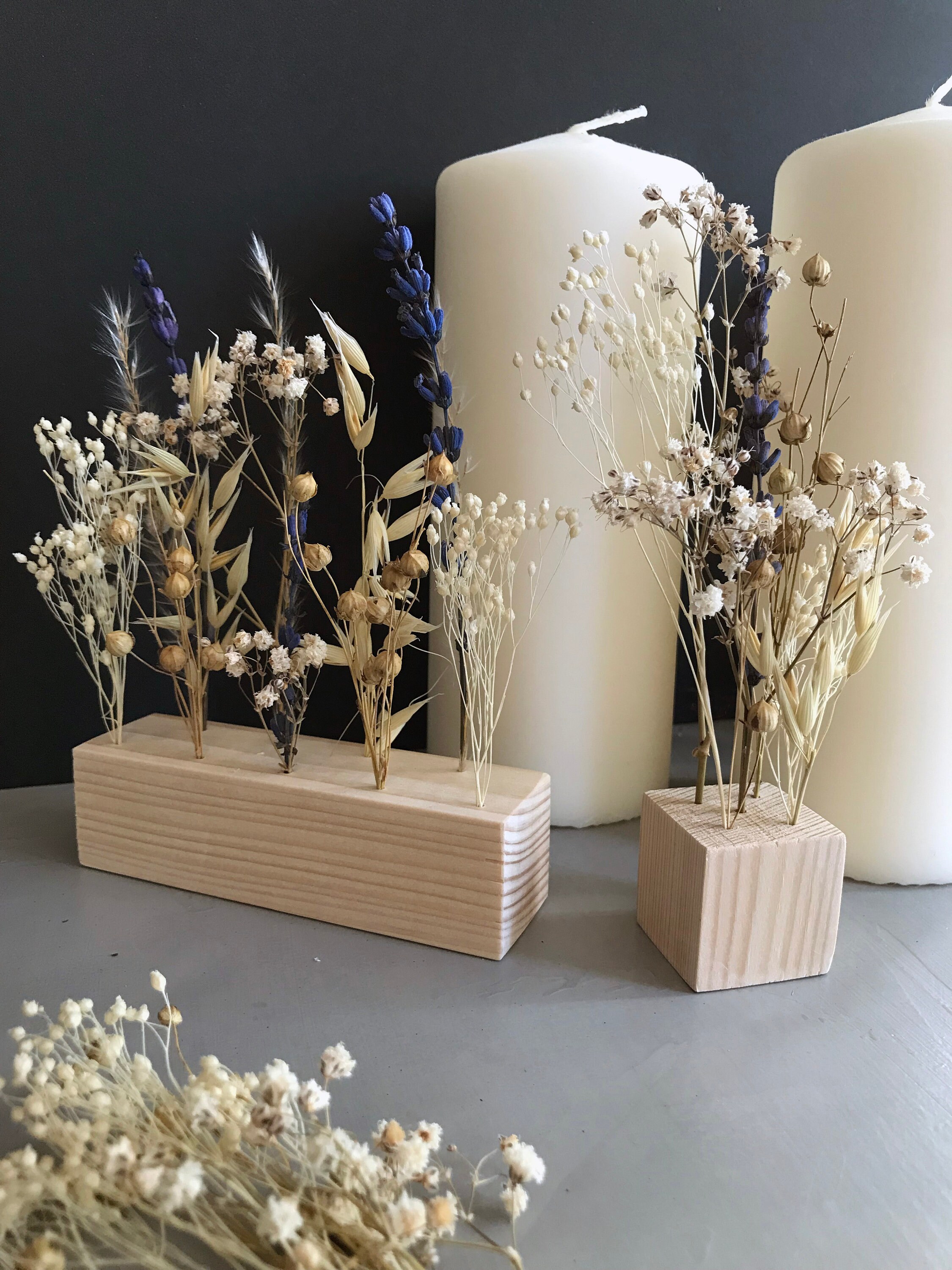 Support Bois et Fleurs Séchées/Hauteur 16cm Largeur 10cm 4cm