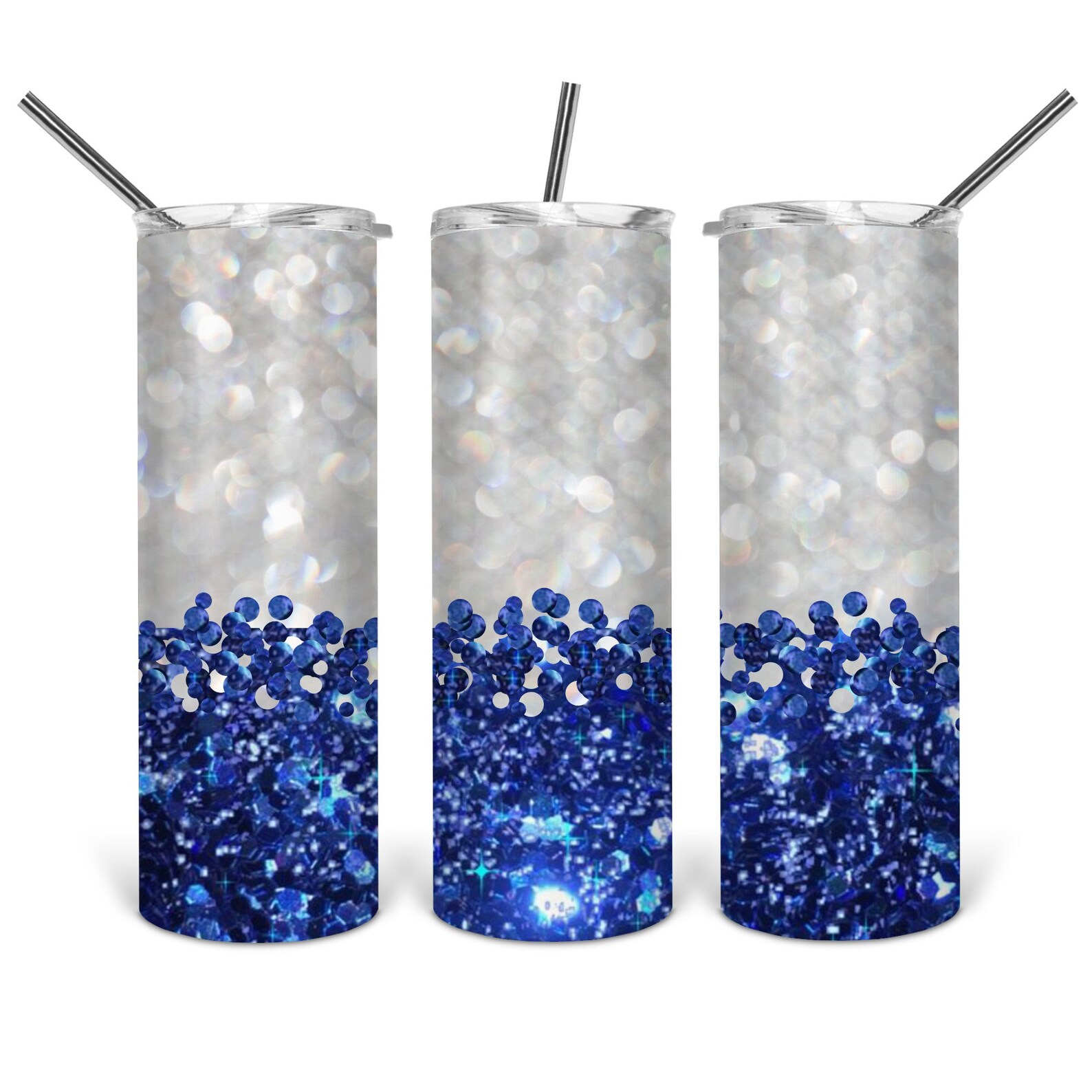 White and Royal Blue Glitter 20oz Skinny Tumbler Template Etsy