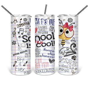 School Days Notebook doodle 20oz SkinnyTumbler Template, Sublimation, Waterslide, Clipart,PNG Digital Download