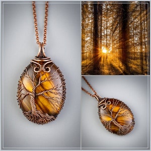 Tree of life tiger eye necklace good luck stone jewelry spiritual amulet for best friend boyfriend girlfriend