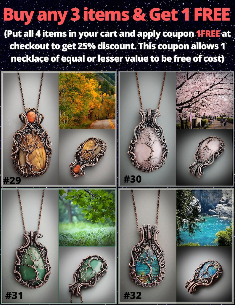 7th Anniversary Gift for Wife Copper Jewelry Spiritual Tree of Life