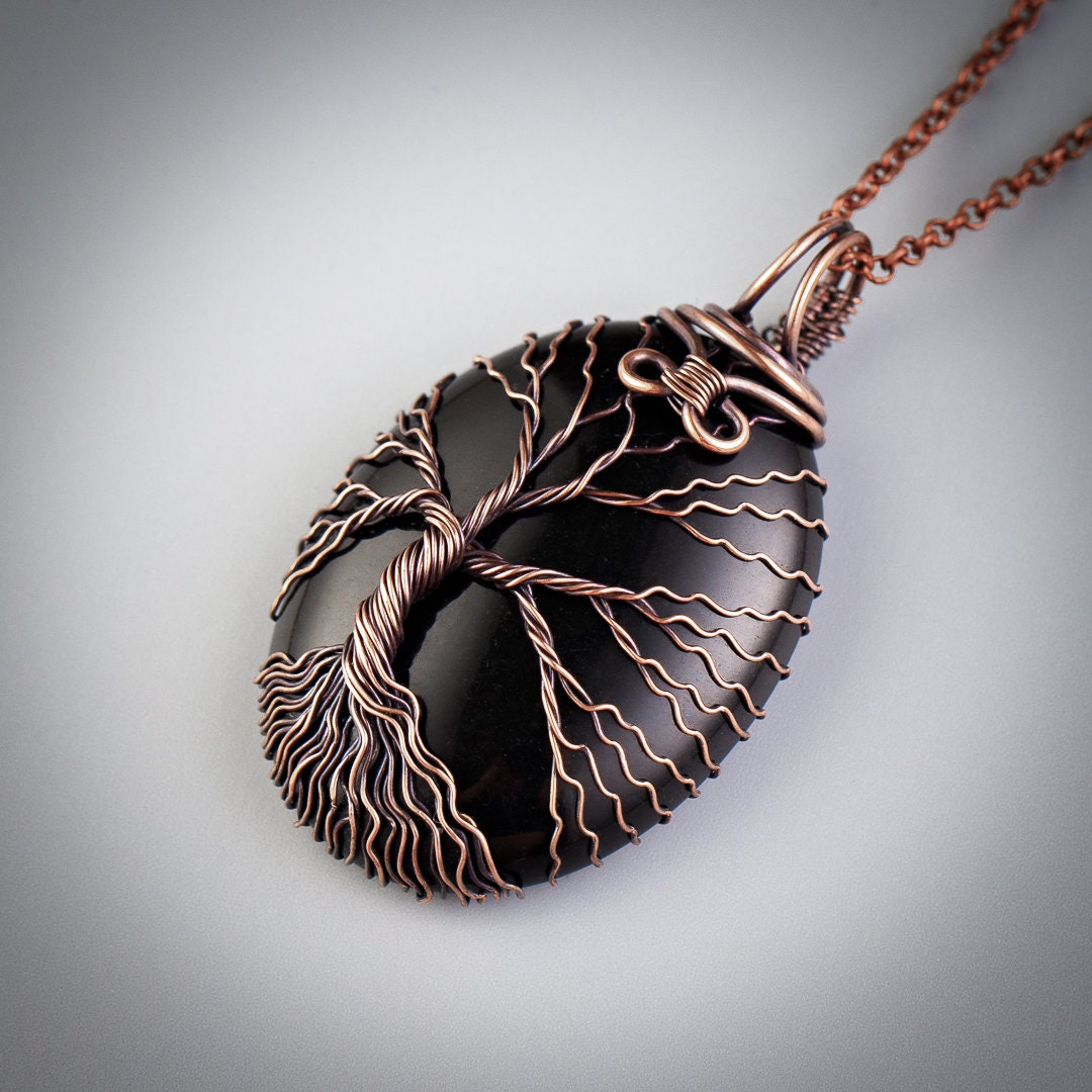 Mystic black onyx pendant copper jewelry tree of life necklace unique gifts for men and women