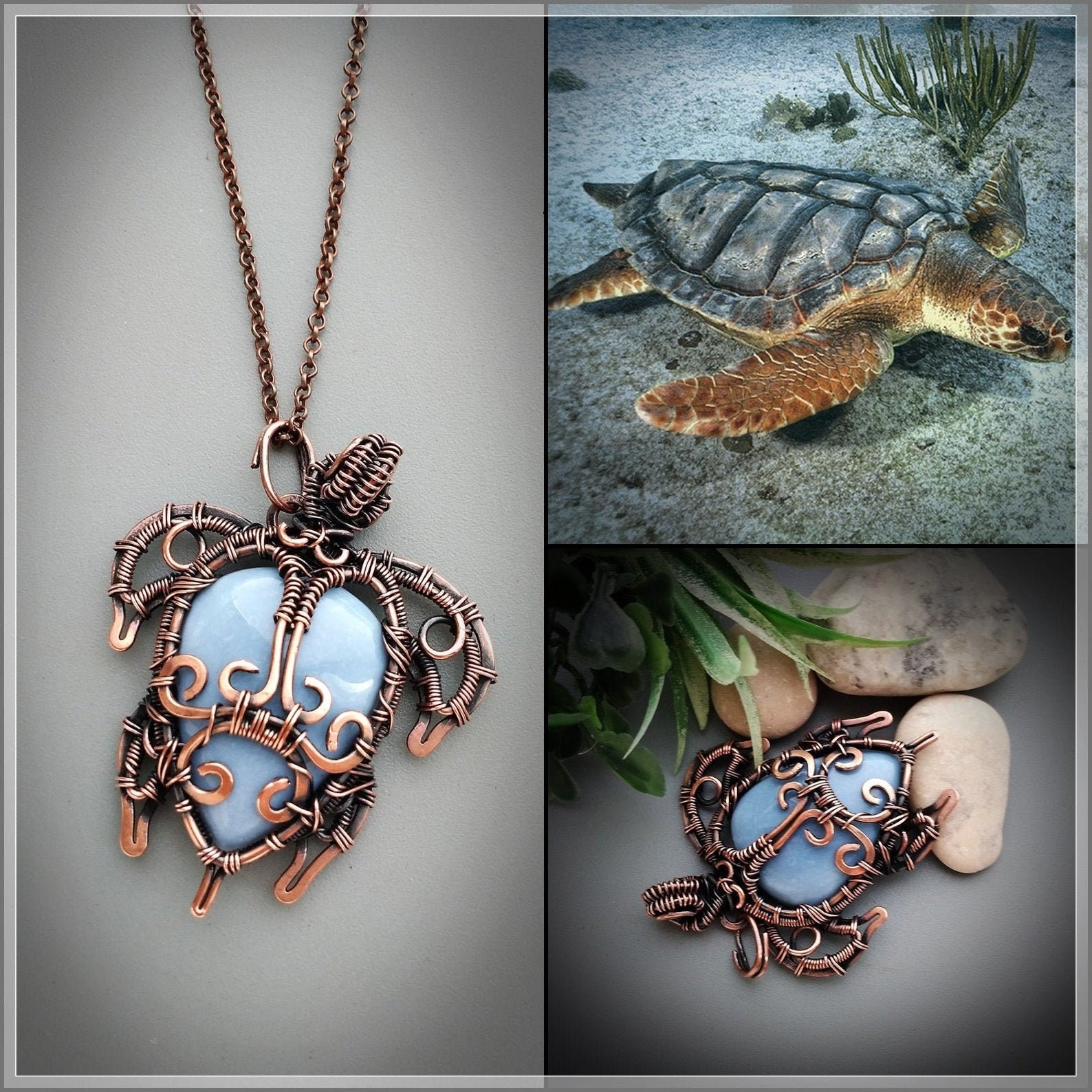 Blue opal jewelry sea turtle necklace turtle jewelry turtle Etsy