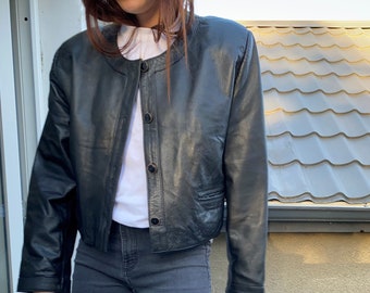 Vintage genuine leather blazer jacket in black