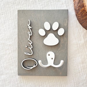 Personalized Pet Leash Holder Dog Leash Hook Pet Leash Hanger Pet Leashes Dog Lover Gift Leash and Collar Pet Lover Gift Wall Grey stain