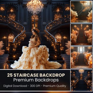 25 Staircase Digital Backdrop, Premium Black Stairs Maternity Portrait Background, Overlay Photography, Staircase Wedding, Autumn Backdrop