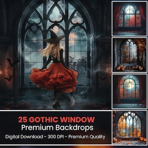 25 Gothic Window Halloween Backdrops Set, Spooky Backdrop Overlays, Studio Backdrop Overlays, Fine Art Textures, Photoshop Overlays