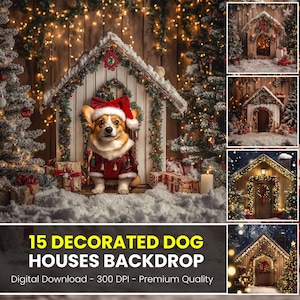15 sfondi per cucce per cani decorate a Natale / Servizio fotografico di Natale per animali domestici / Idee per la fotografia per amanti degli animali / Sfondo digitale per la fotografia