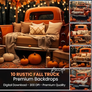 10 Autumn Digital Background. Orange truck and pumpkins. Fall Digital Backdrop for Photography. Instant download.