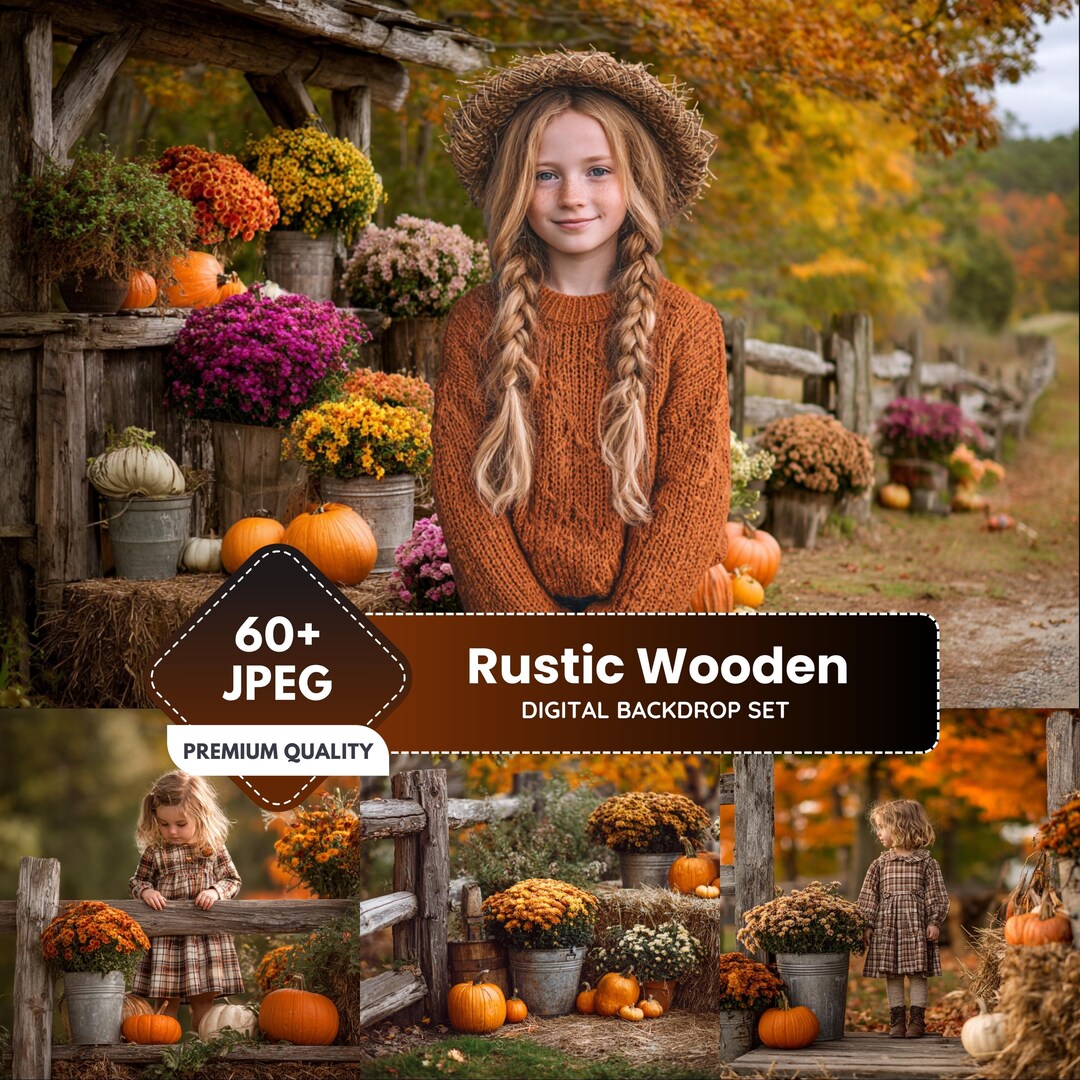 Rustic Fall Photography Backdrop: Pumpkins, Hay Bales (digital Download ...
