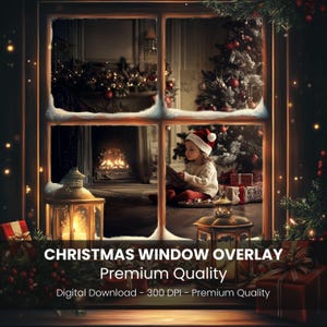Christmas Window Overlay | Snowy Window Overlays for Winter Decor | Winter Backdrop for Photos & Frames