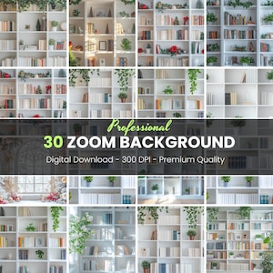 30 Background for Zoom Meeting Bookshelves Digital Backdrop, Virtual Meeting Google Meet Conference Video Call