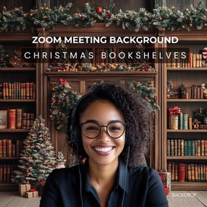Christmas Shelves Virtual Background for Zoom Meeting Bookshelves Digital Backdrop, Virtual Meeting Google Meet Conference Video Call
