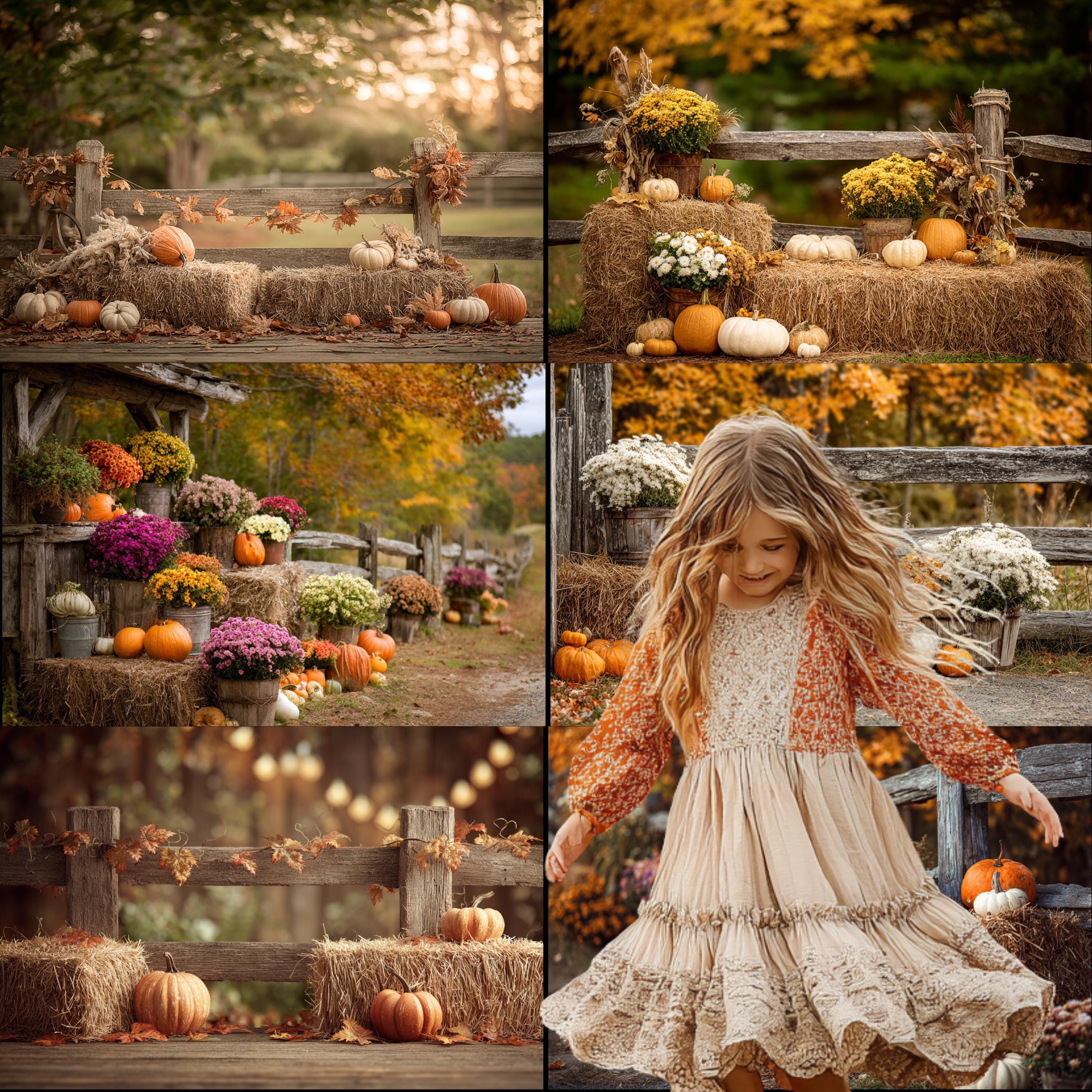Rustic Fall Photography Backdrop: Pumpkins, Hay Bales (digital Download ...