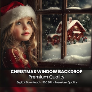 Vintage Christmas Window Digital Backdrop, Christmas Window Digital Background for creative composites for children & family photography