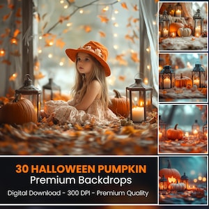 30 Fall Halloween Digital Backdrop Bundle, Portrait Backdrop, Photo Editing, Pumpkin patch, Halloween Background Composite