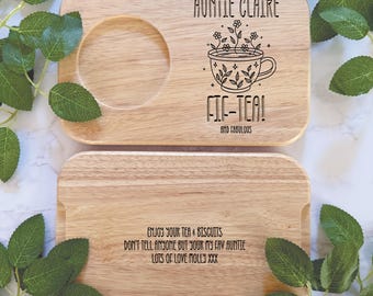 Personalised Engraved Tea & Biscuits Board | Serving Board | Aunties Fif-Tea | 50th Birthday | Tea and Biscuit | Aunts 50th Birthday