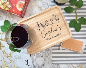Personalised Wine And Nibbles Board | Cheese And Wine Board | Drinks Board | Serving Board | Cheese And Wine Tray | Wine Glass Holder