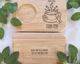 Personalised Engraved Tea & Biscuits Board, Serving Board | Four-Tea | 40th Birthday | Tea and Biscuit | 40th Birthday Gift | Any Age | Name