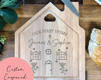Our First Home House Shaped Chopping Board | Any Message Personalised Chopping Board | New House Warming Gift | Cheese Board / Wedding Gift