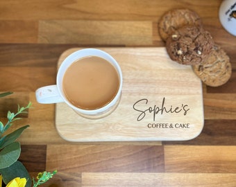 Personalised Engraved Wooden Coffee and Cake Board | Serving Board | Valentine’s | Birthday | Housewarming | Tea and Biscuit | Mothers Day