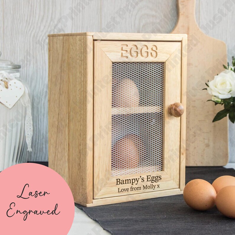 Personalised Engraved Modern Wooden Egg Organiser and Holder