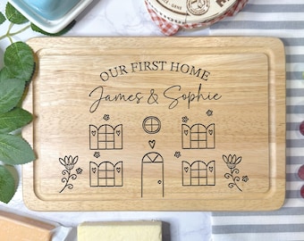 Our First Home House Shaped Chopping Board | Any Message Personalised Chopping Board | New House Warming Gift | Cheese Board / Wedding Gift