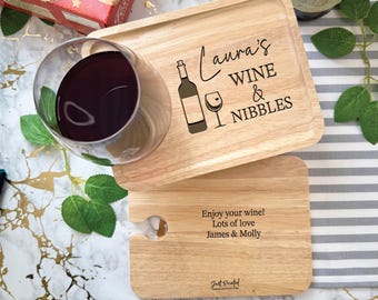Personalised Wine And Nibbles Board | Cheese And Wine Board | Drinks Board | Serving Board | Cheese And Wine Tray | Wine Glass Holder